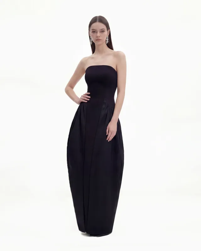 Monochrome Paneled Strapless Sculptural Maxi Dress - Midnight Black sold by JW PEI