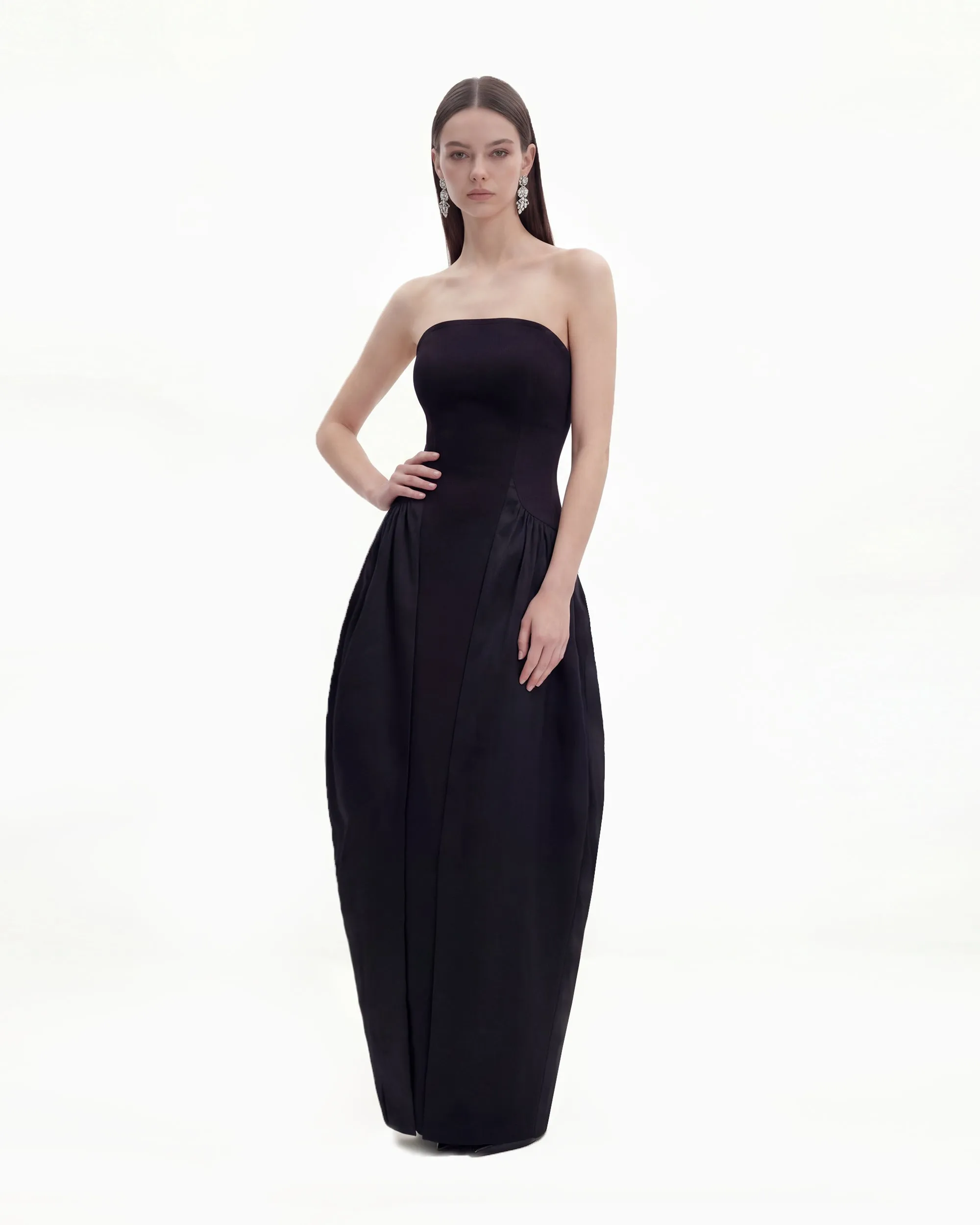 Monochrome Paneled Strapless Sculptural Maxi Dress - Midnight Black sold by JW PEI