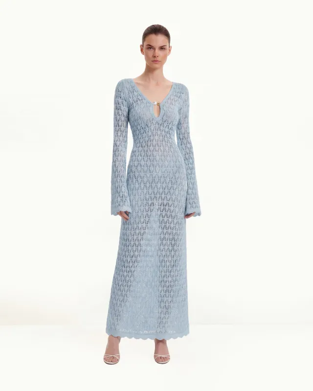 Pointelle Knit Keyhole Maxi Dress - Blue sold by JW PEI