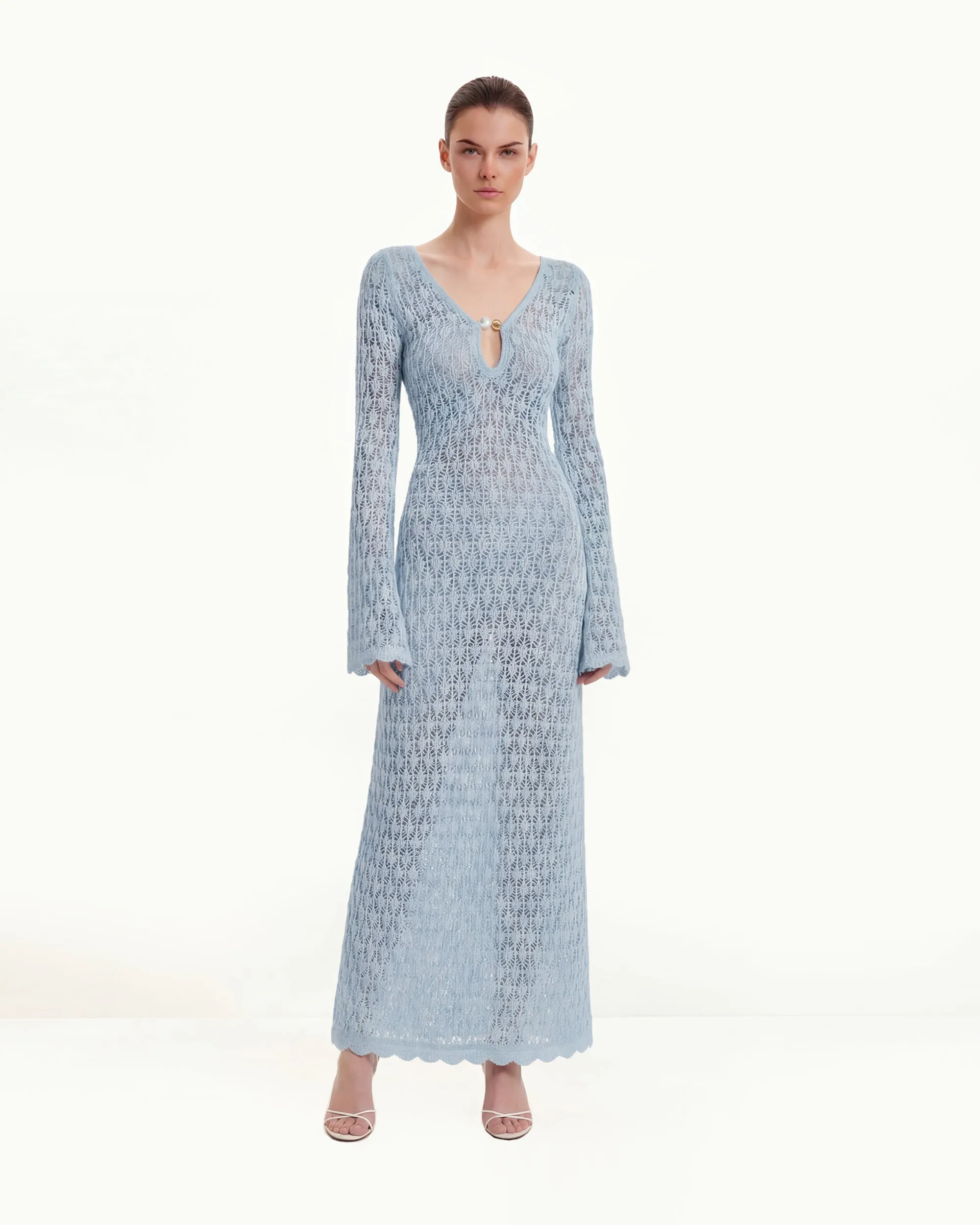 Pointelle Knit Keyhole Maxi Dress - Blue sold by JW PEI