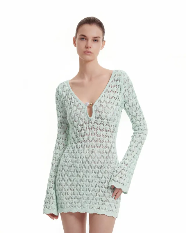 Pointelle Knit Keyhole Mini Dress - Green sold by JW PEI