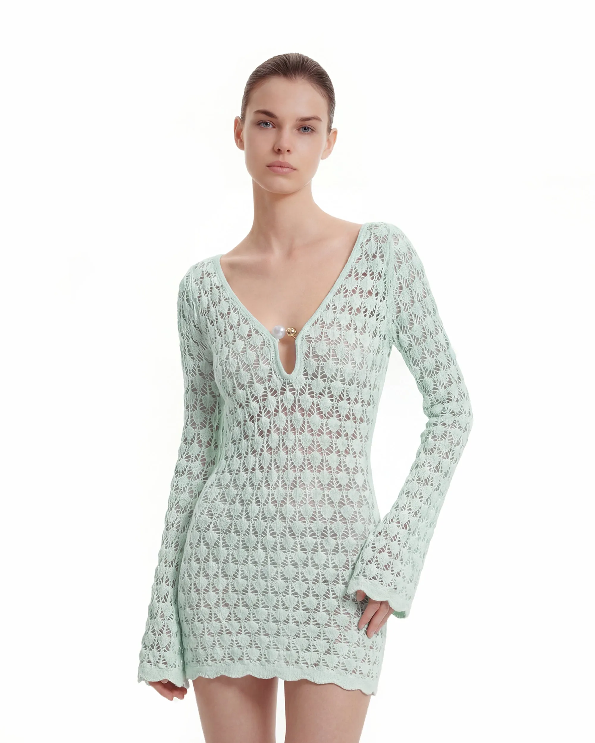 Pointelle Knit Keyhole Mini Dress - Green sold by JW PEI