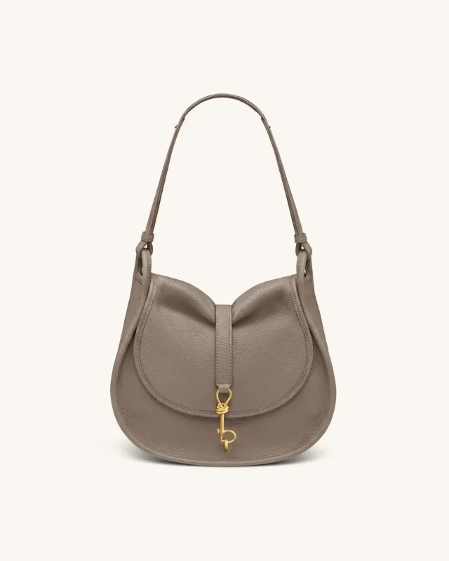 Arla Small Faux Suede Hobo Bag – Taupe sold by JW PEI