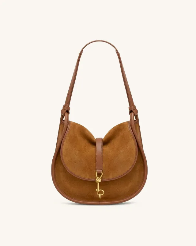 Arla Small Faux Suede Hobo Bag – Camel sold by JW PEI
