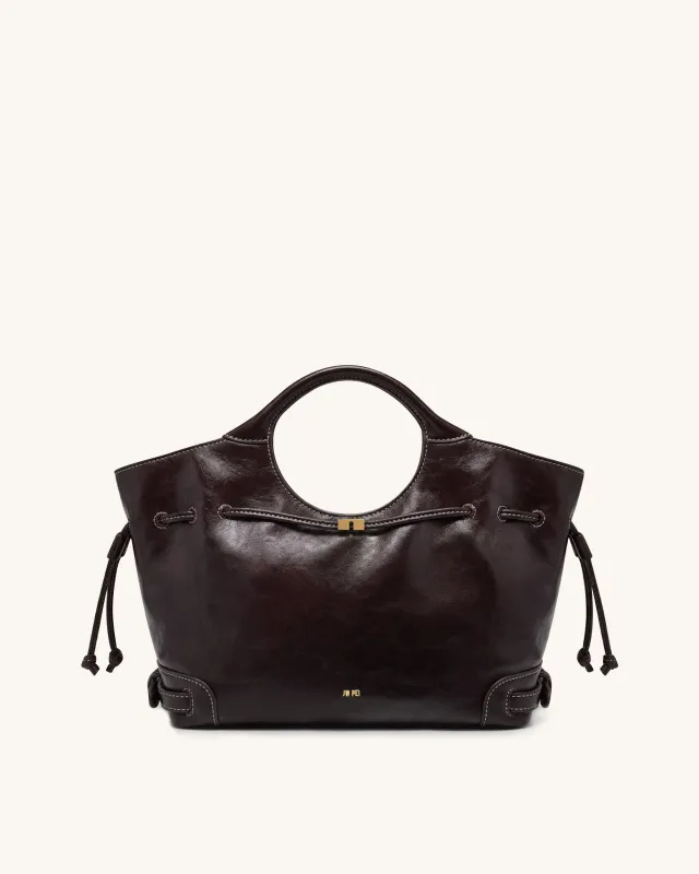 Elara Waxed Vegan Leather Drawstring  Tote Bag - Dark Brown sold by JW PEI