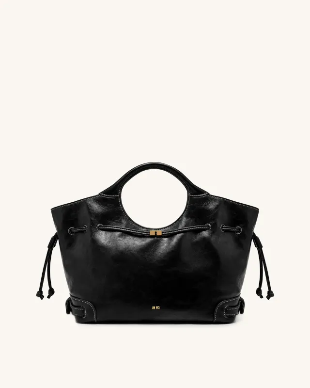 Elara Waxed Vegan Leather Drawstring Tote Bag - Black made by JW PEI