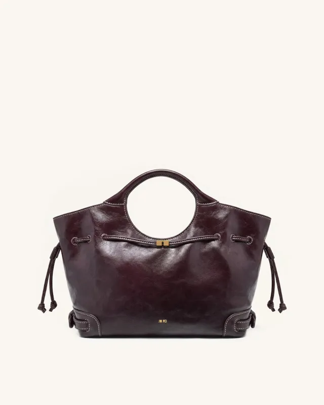 Elara Waxed Vegan Leather Drawstring Tote Bag - Burgundy sold by JW PEI