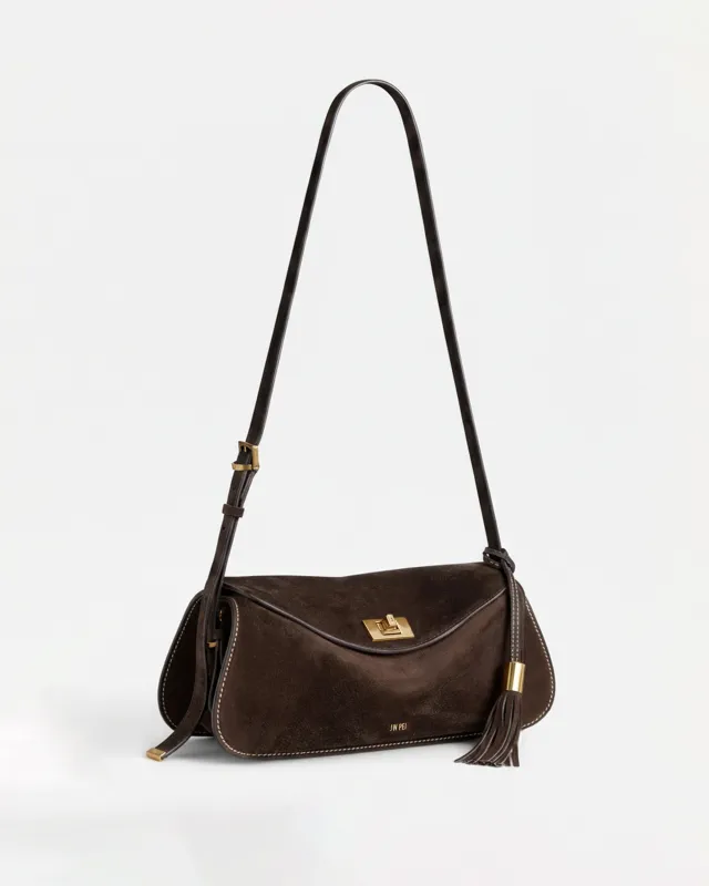 Mia Faux Suede Tassel Shoulder Bag - Brown sold by JW PEI