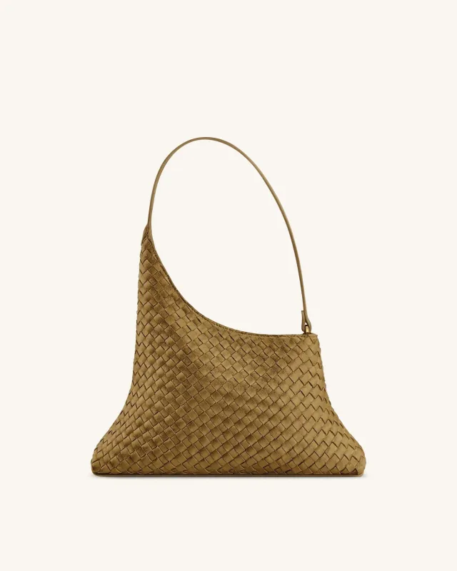 Lyra Faux Suede Woven Shoulder Bag - Olive Green sold by JW PEI
