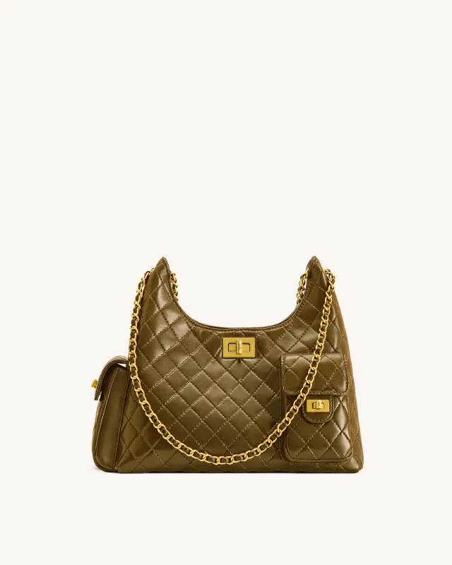 Vivian Quilted Chain Shoulder Bag - Olive Green sold by JW PEI