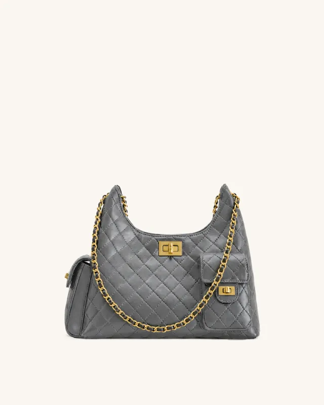 Vivian Quilted Chain Shoulder Bag - Gray sold by JW PEI