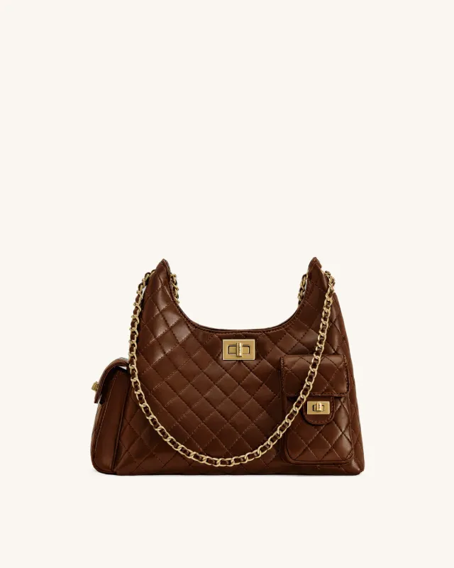 Vivian Quilted Chain Shoulder Bag - Brown sold by JW PEI