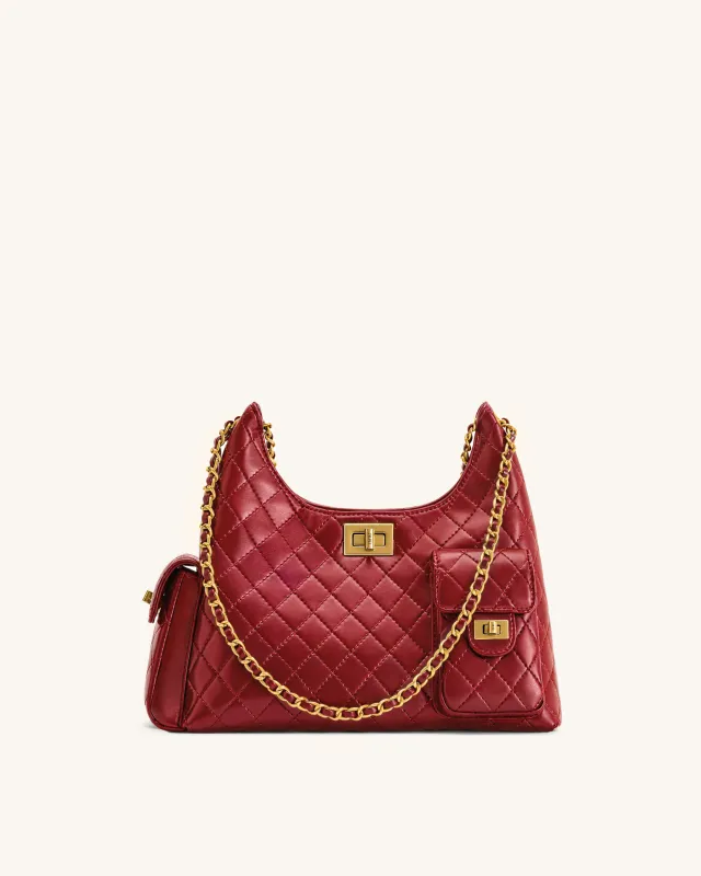 Vivian Quilted Chain Shoulder Bag - Burgundy sold by JW PEI