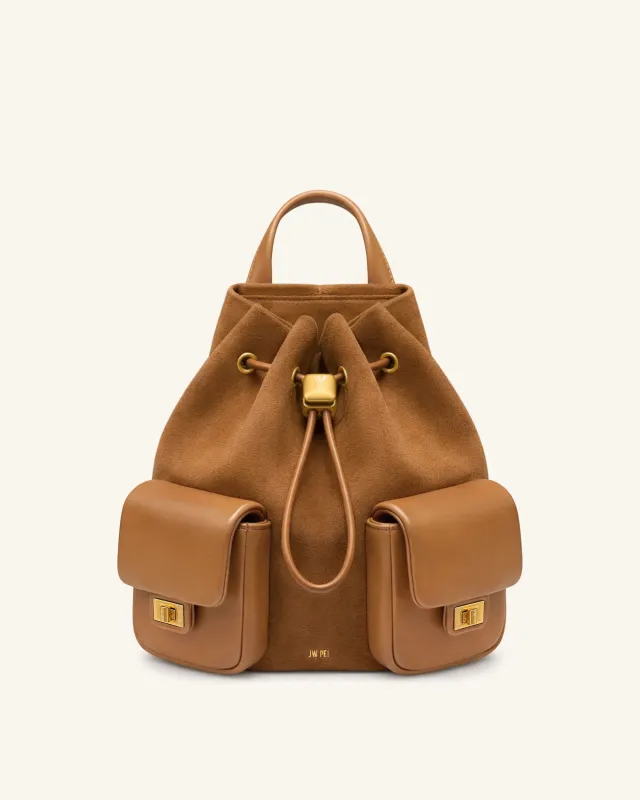 Avery Faux Suede Drawstring Utility Backpack – Brown sold by JW PEI