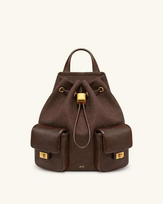 Avery Drawstring Utility Backpack – Dark Brown Canvas sold by JW PEI