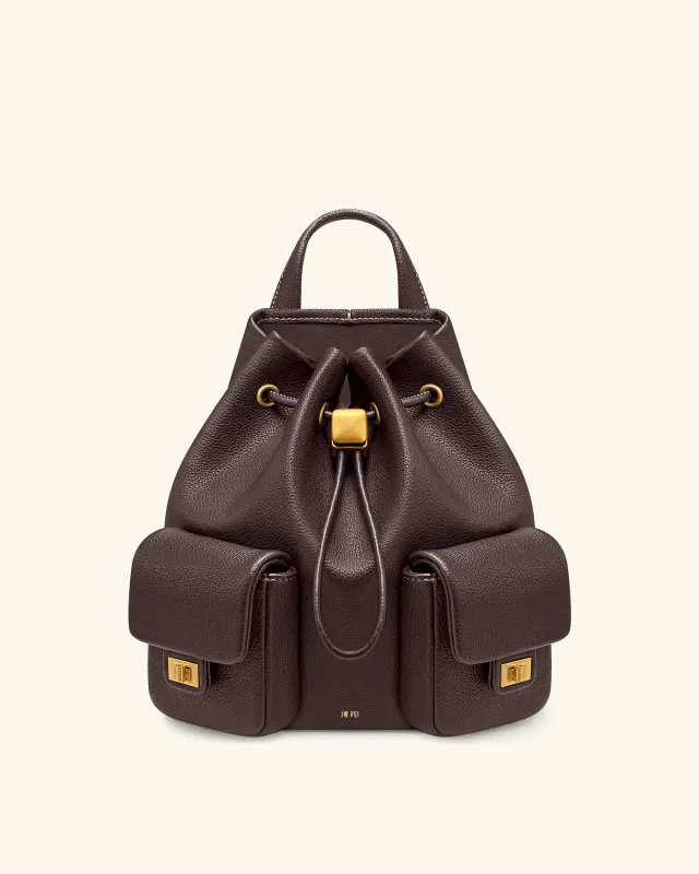 Avery Pebbled Drawstring Utility Backpack – Dark Brown made by JW PEI