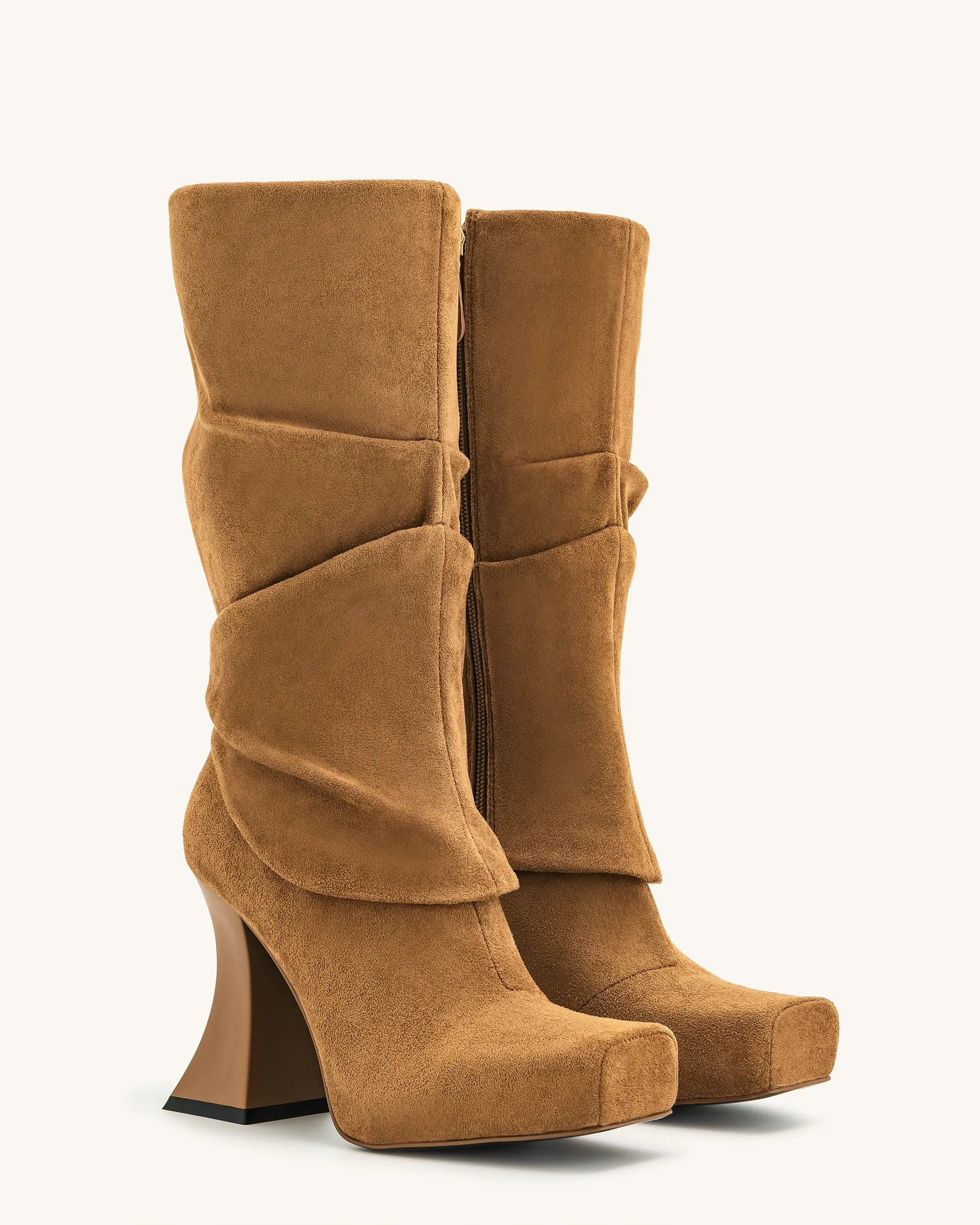 Reyna Square Toe Platform Knit Boots - Brown sold by JW PEI