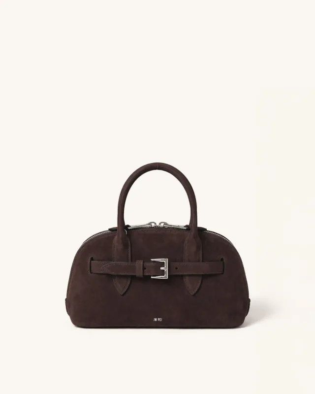 Avery Suede Buckle Top Handle Bag - Brown sold by JW PEI