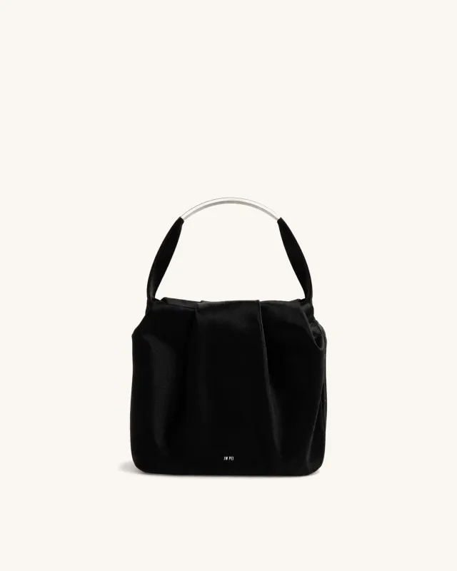 Ava Ruched Satin Top Handle Bag - Black sold by JW PEI