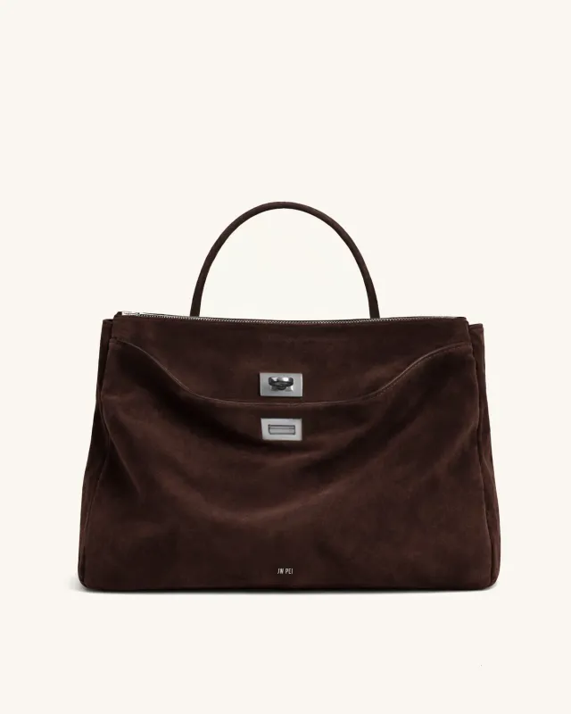 Aria Faux Suede Top Handle Bag - Brown sold by JW PEI