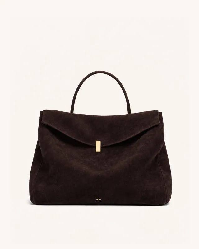 Aria Faux Suede Top Handle Bag - Brown sold by JW PEI