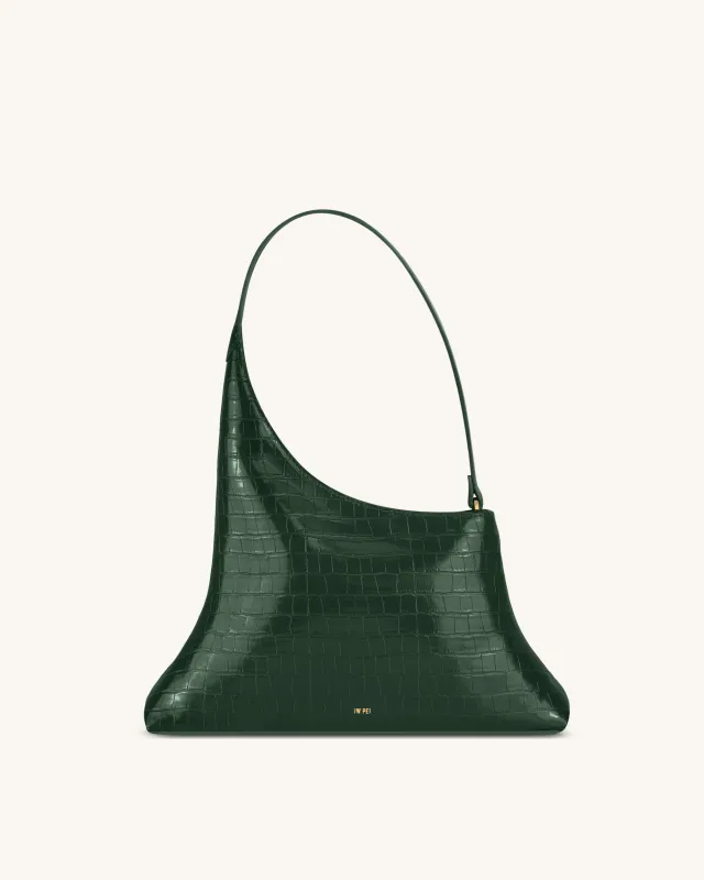 Lyra Shoulder Bag - Dark Green Croc made by JW PEI