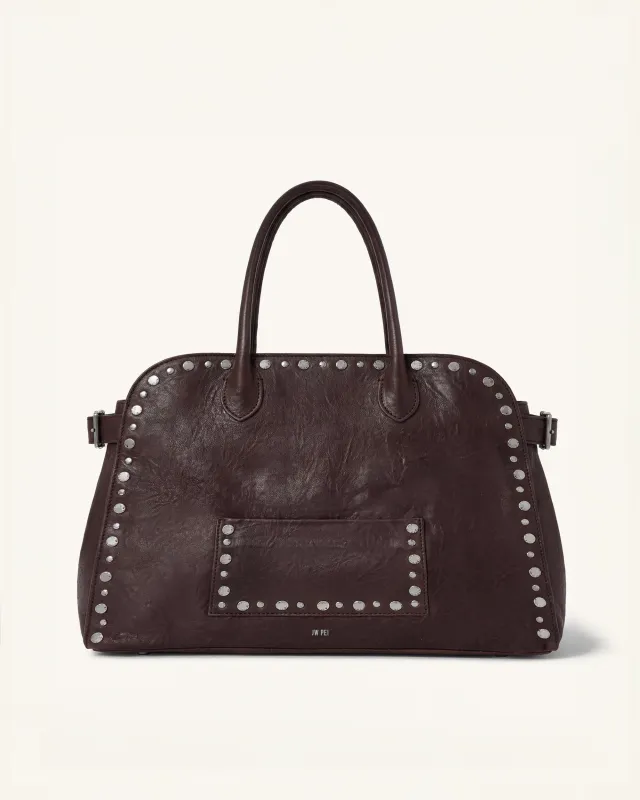 Stella Studded Top Handle Bag - Brown made by JW PEI