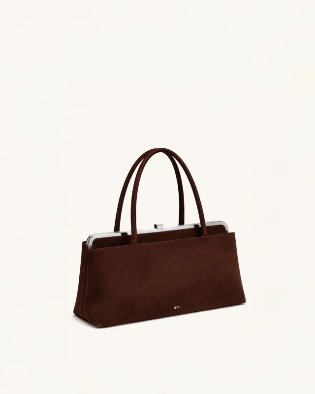 Leah Suede Frame Top Handle Bag - Brown sold by JW PEI