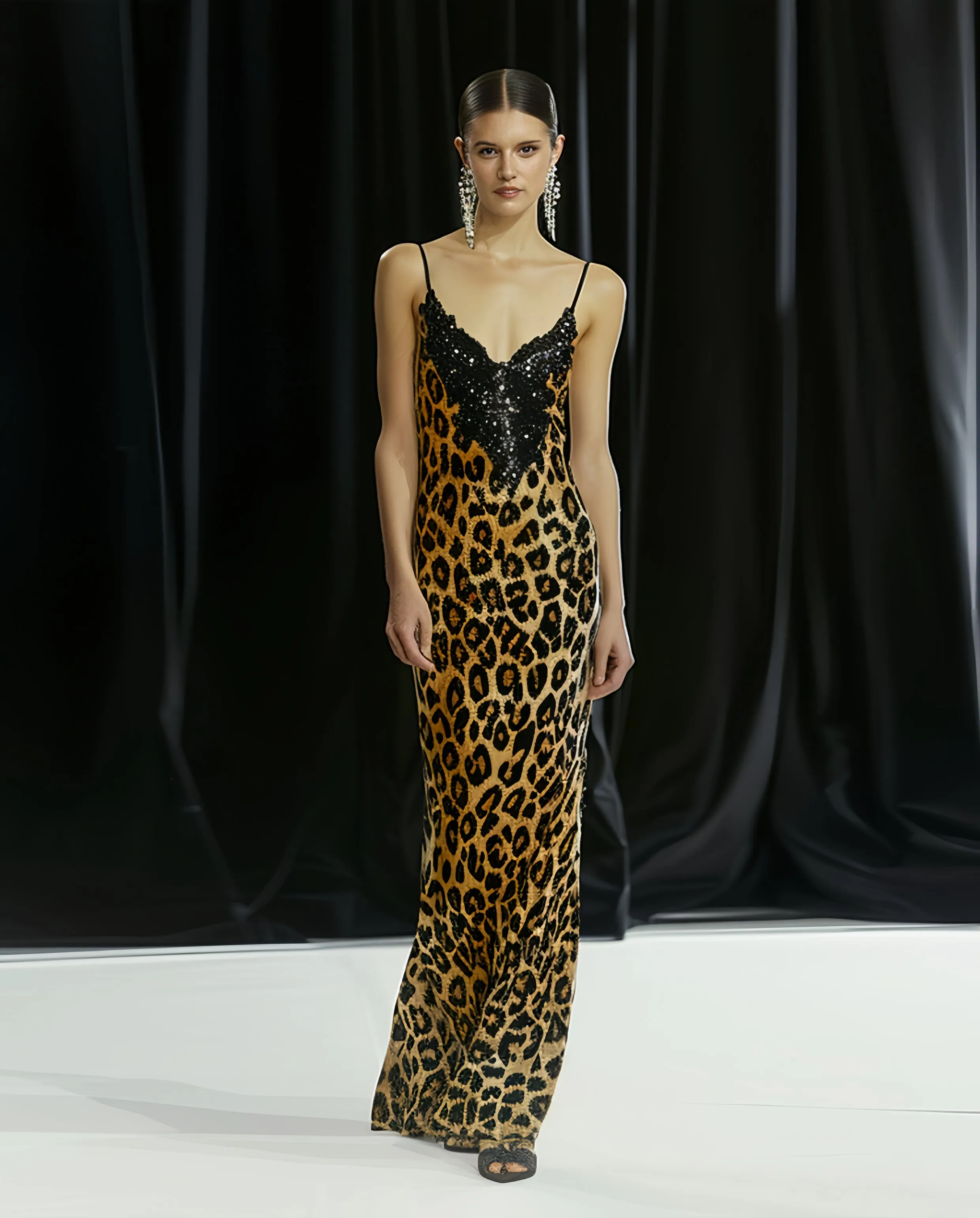 Lily Leopard Print Sequin Dress - Brown sold by JW PEI