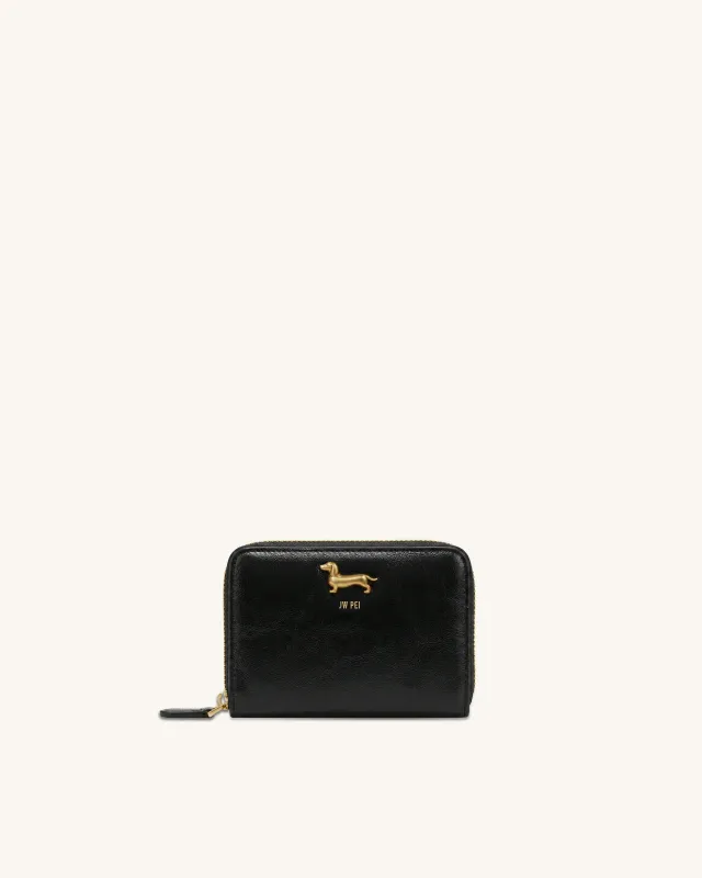 Maeve Dachshund Metal Emblem Zip Wallet - Black sold by JW PEI