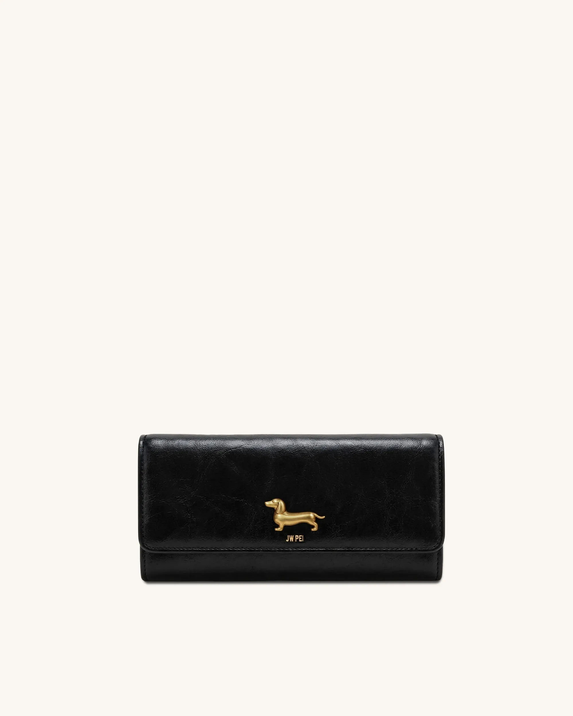 Maeve Dachshund Metal Emblem Flap Long Wallet - Black sold by JW PEI