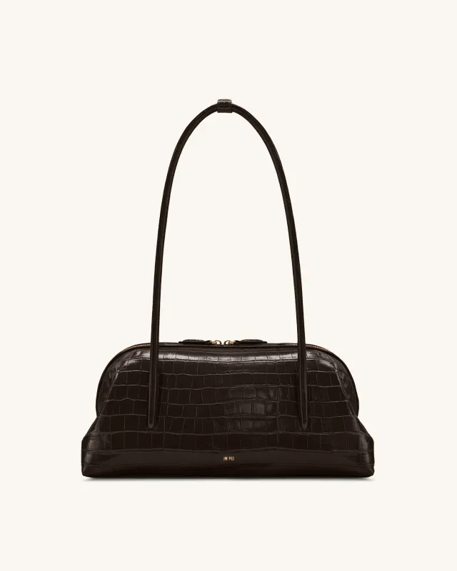 Aveline Shoulder Bag - Dark Brown Croc made by JW PEI