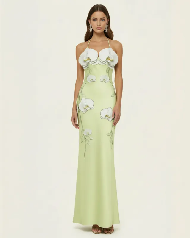 Orchid Appliqué Halter Maxi Dress - Light Green sold by JW PEI