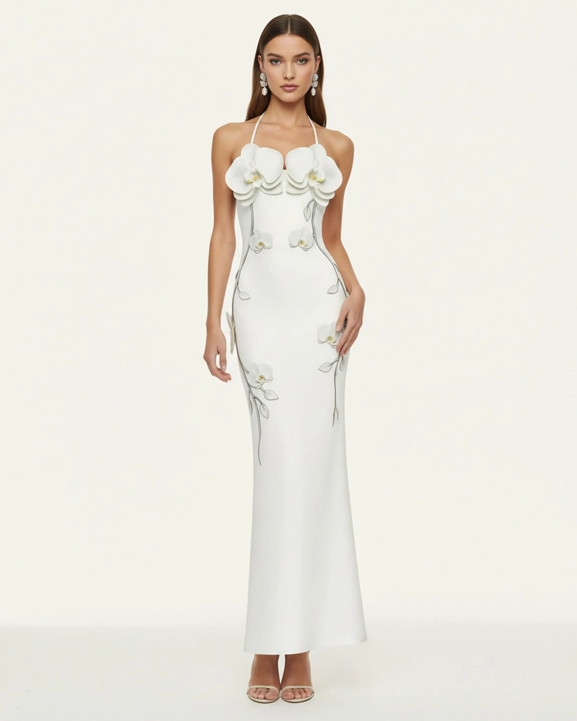 Orchid Appliqué Halter Maxi Dress - White sold by JW PEI
