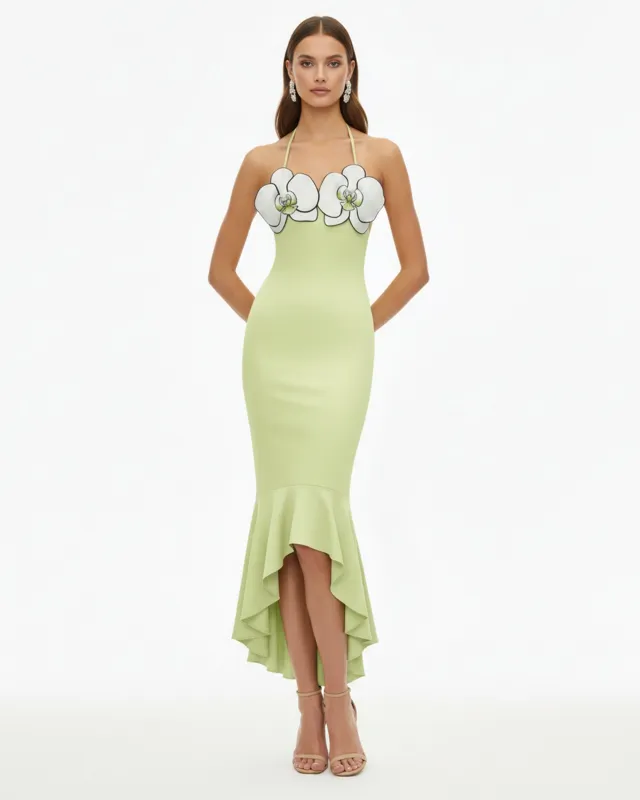 Orchid Embroidered High-Low Midi Dress - Light Green sold by JW PEI