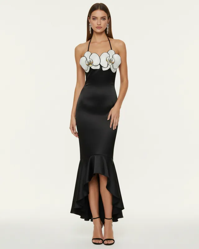Orchid Embroidered High-Low Midi Dress - Black sold by JW PEI