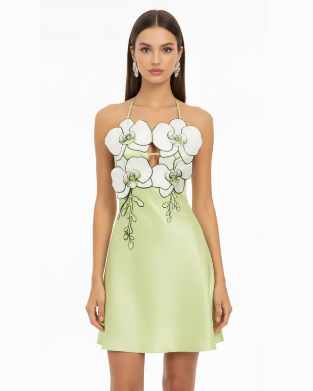 Orchid Embroidered Halter Mini Dress - Light Green sold by JW PEI