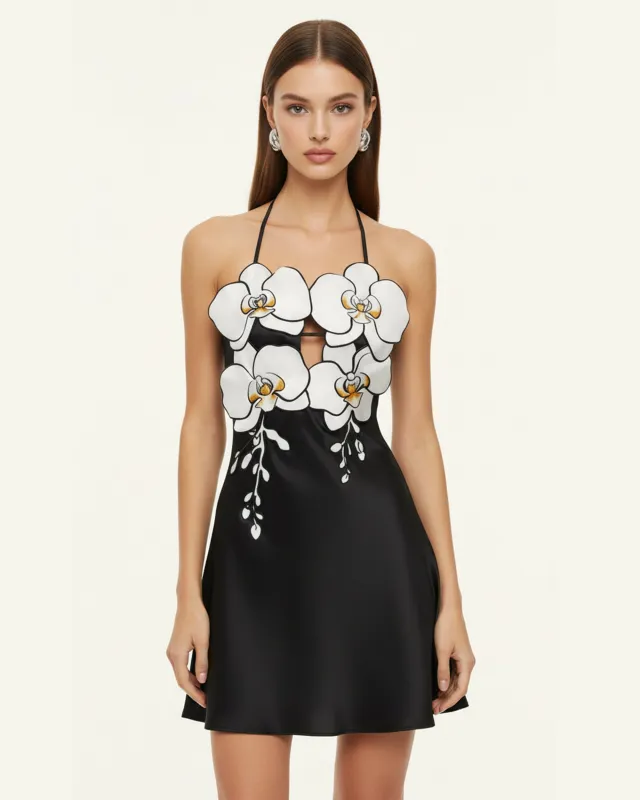 Orchid Embroidered Halter Mini Dress - Black sold by JW PEI