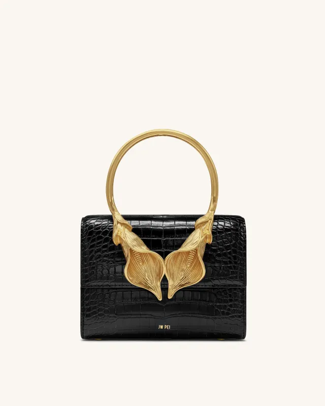 Astrid Calla Lily Metal Handle Top Handle Bag - Black Croc sold by JW PEI