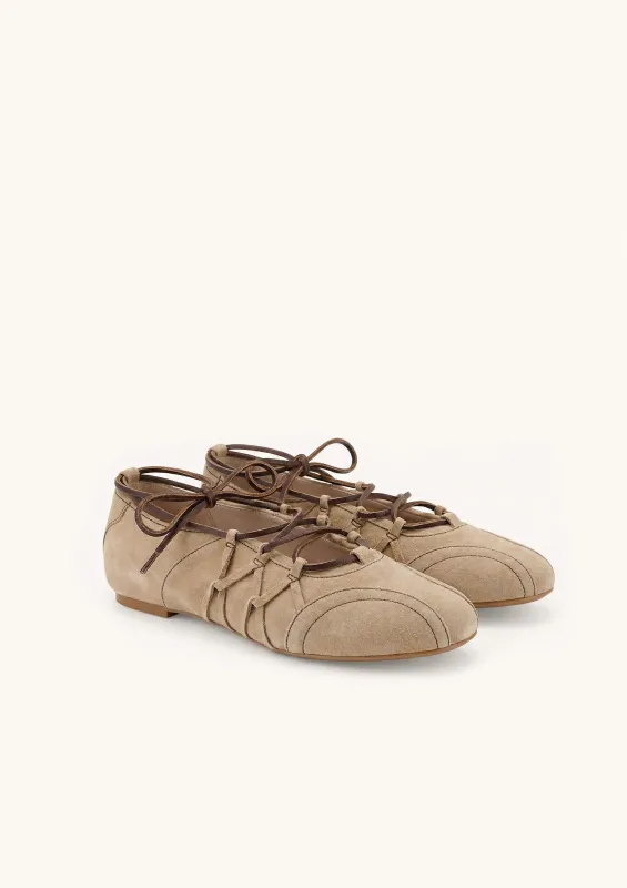 Iria Lace-Up Ballet Flats - Light Khaki sold by JW PEI