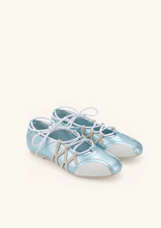 Iria Lace-Up Ballet Flats - Aqua Blue sold by JW PEI