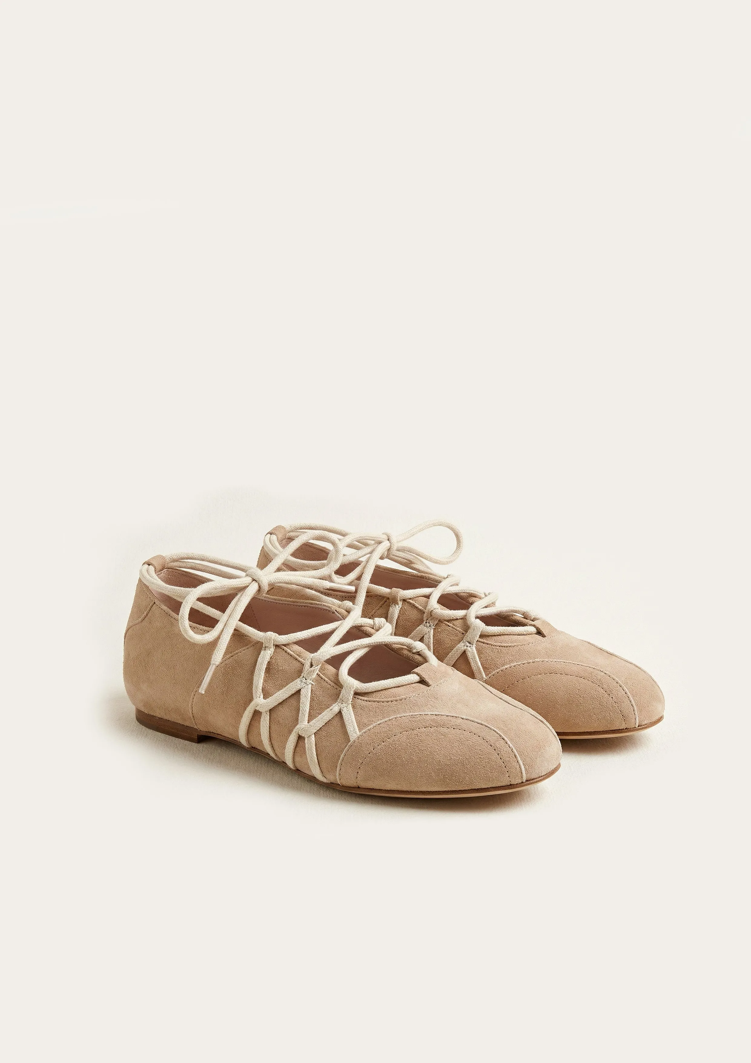 Iria Lace-Up Ballet Flats - Light Brown sold by JW PEI