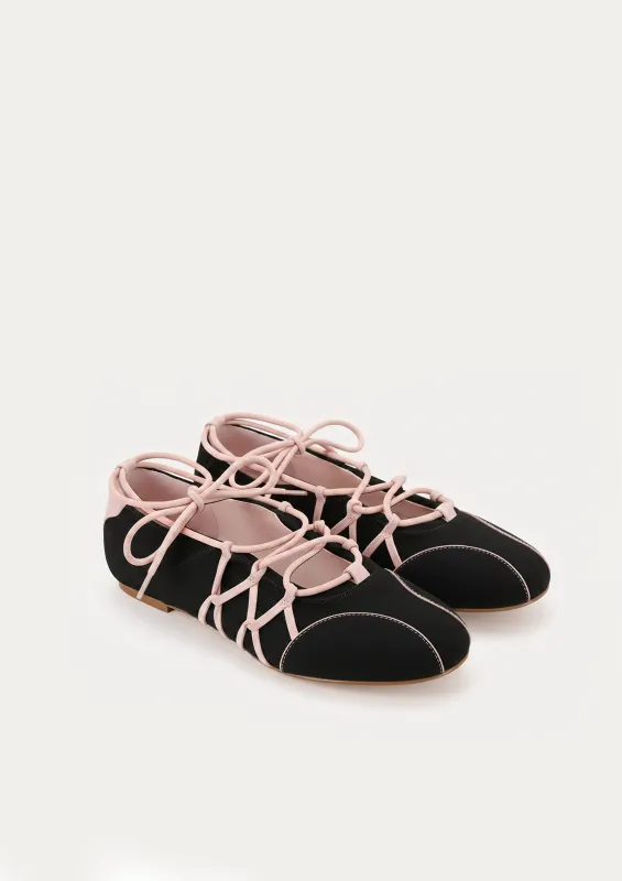 Iria Lace-Up Ballet Flats - Black & Pink sold by JW PEI