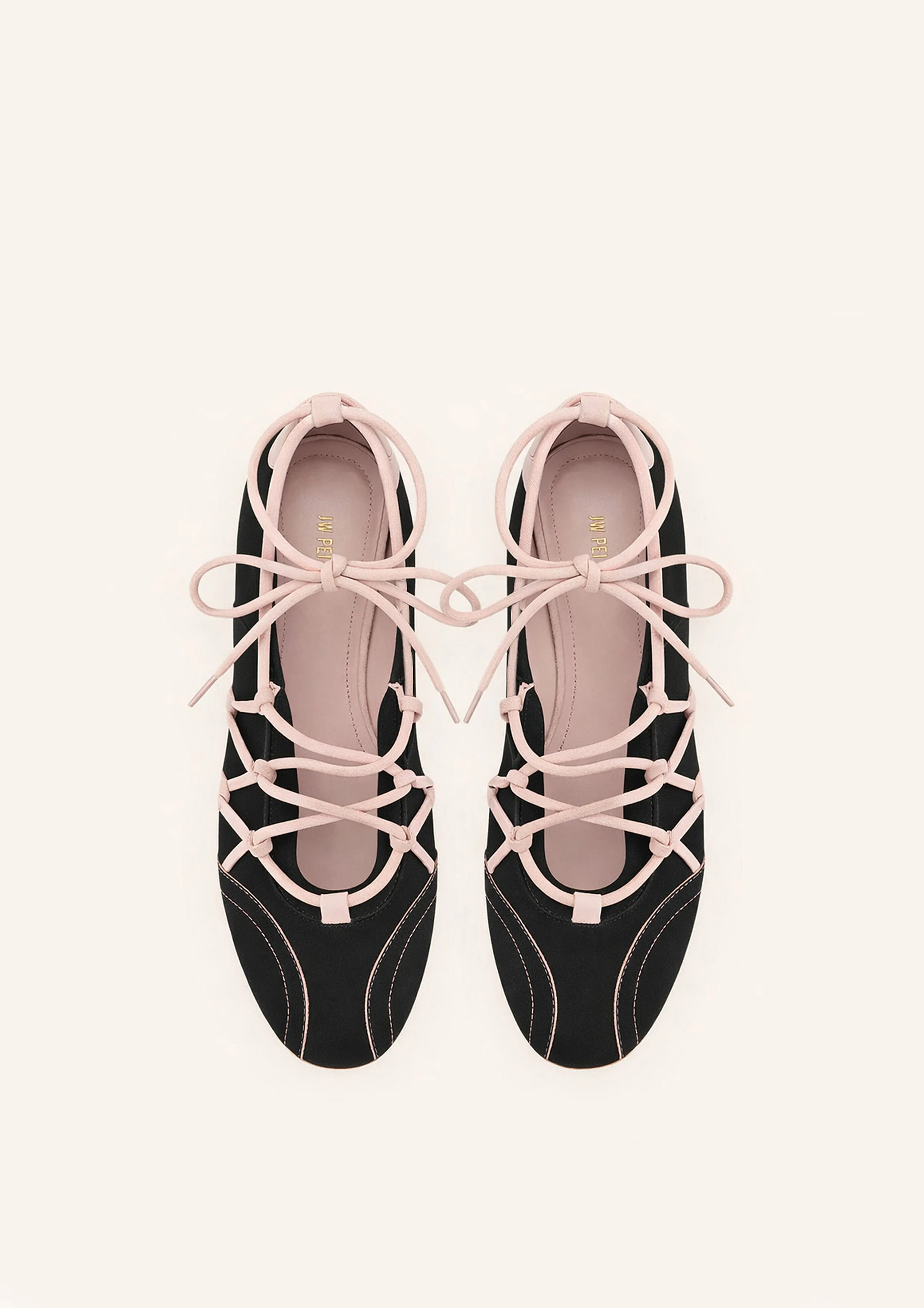 Iria Lace-Up Ballet Flats - Black & Pink sold by JW PEI product image thumbnail 2