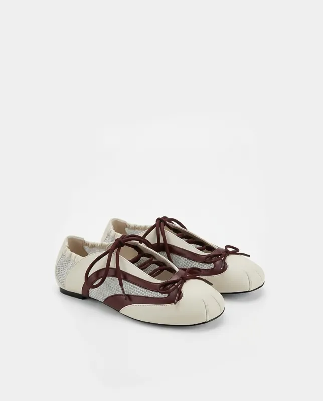 Lena Lace-Up Ballet Sneakers - Ivory & Burgundy sold by JW PEI