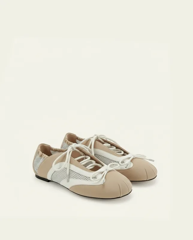 Lena Lace-Up Ballet Sneakers - Light Khaki sold by JW PEI