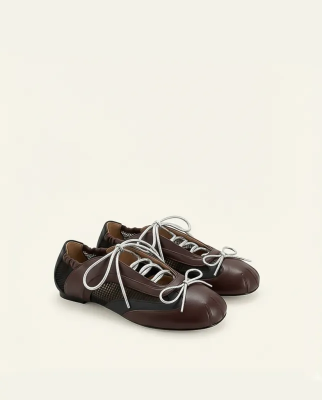 Lena Lace-Up Ballet Sneakers - Chocolate Brown sold by JW PEI