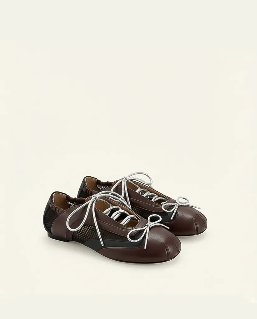 Lena Lace-Up Ballet Sneakers - Chocolate Brown sold by JW PEI