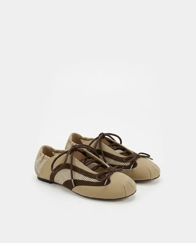 Lena Lace-Up Ballet Sneakers - Oatmeal Khaki sold by JW PEI