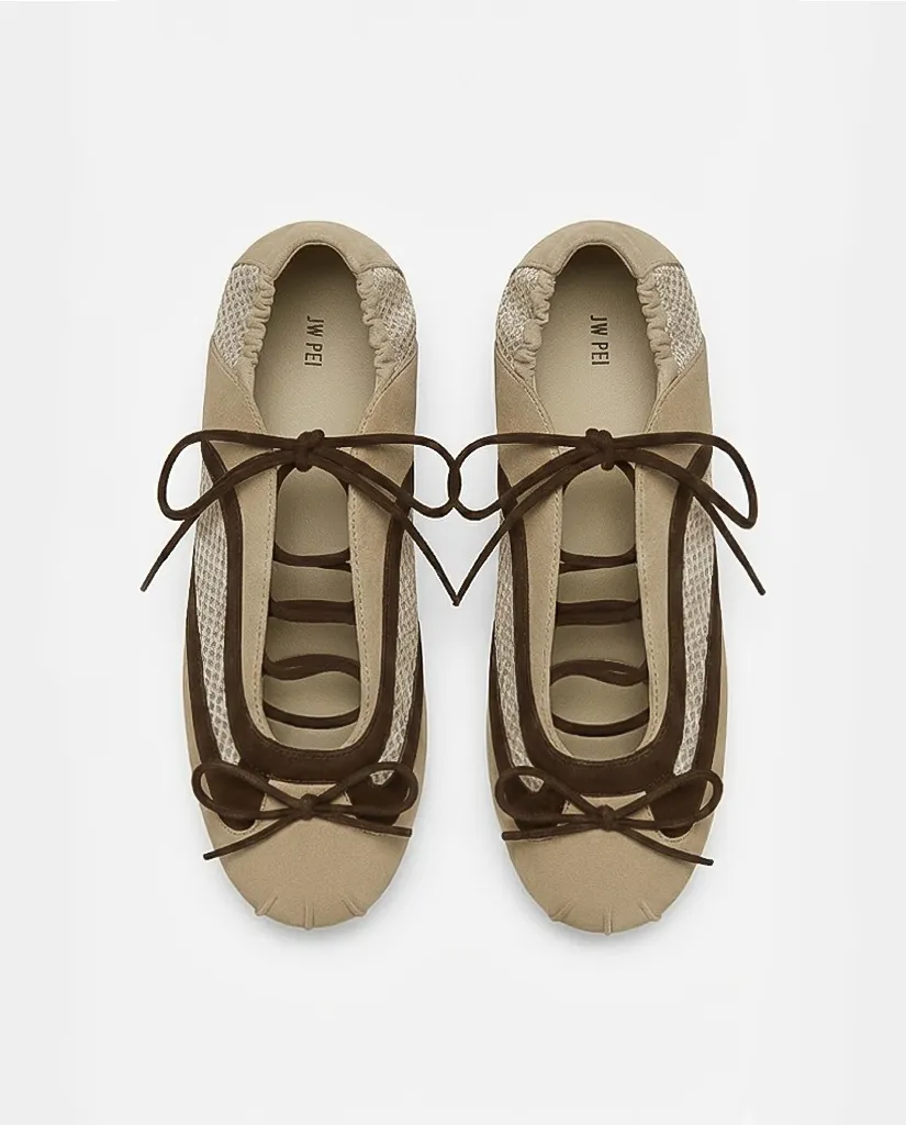 Lena Lace-Up Ballet Sneakers - Oatmeal Khaki sold by JW PEI product image thumbnail 2